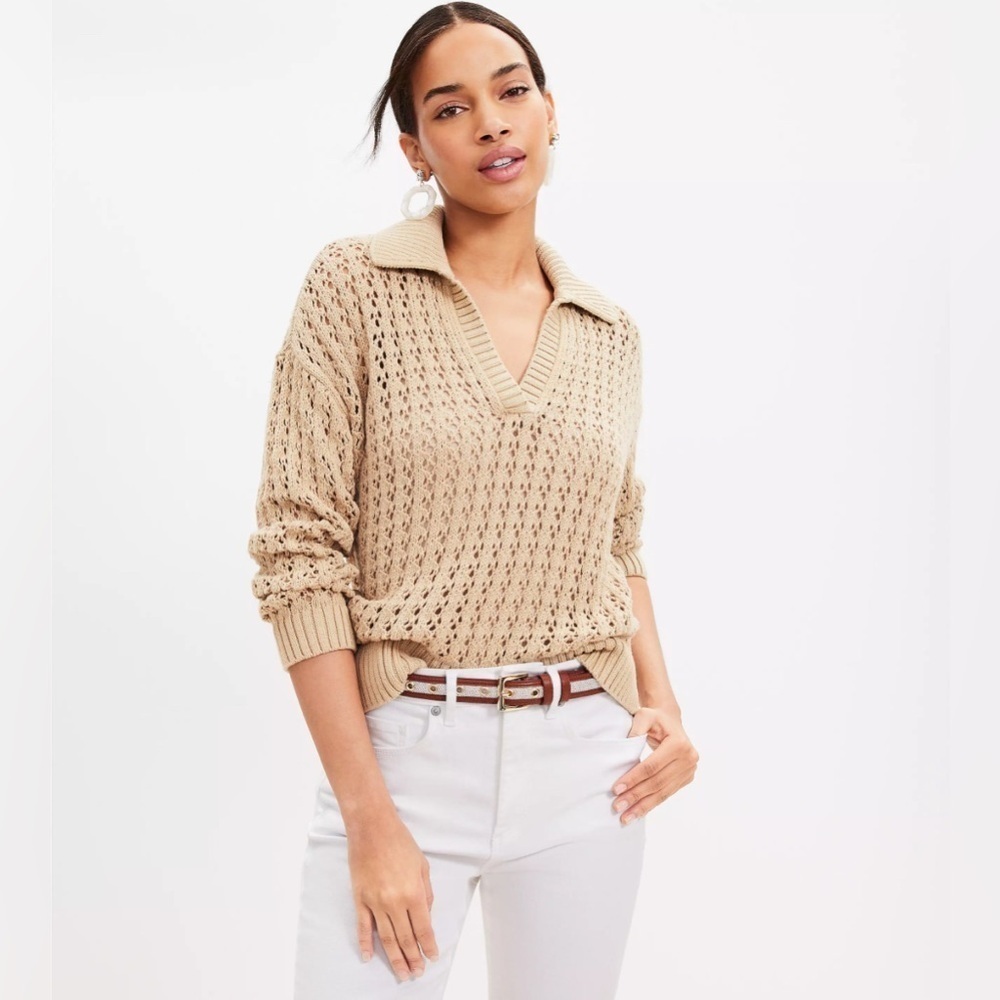 HYFVYE Open-Knit Collared Sweater – Size M